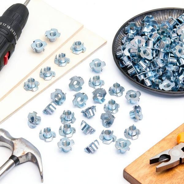 300 Pcs T-Nuts 3/8"-16 Zinc-Plated Steel 7/16" Barrel Otoolling-3