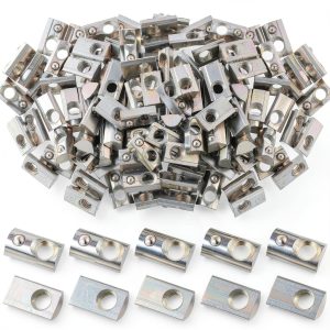 100 Pcs 2020 Series M5 T Nuts Half Roll in Spring Silver Thread Spring Carbon Steel European Standard T Nut for Aluminum Extrusion Profile-0