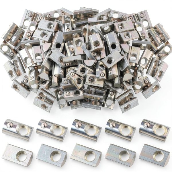 100 Pcs 2020 Series M5 T Nuts Half Roll in Spring Silver Thread Spring Carbon Steel European Standard T Nut for Aluminum Extrusion Profile-0