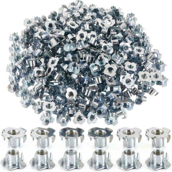 300 Pcs T-Nuts 3/8"-16 Zinc-Plated Steel 7/16" Barrel Otoolling-0